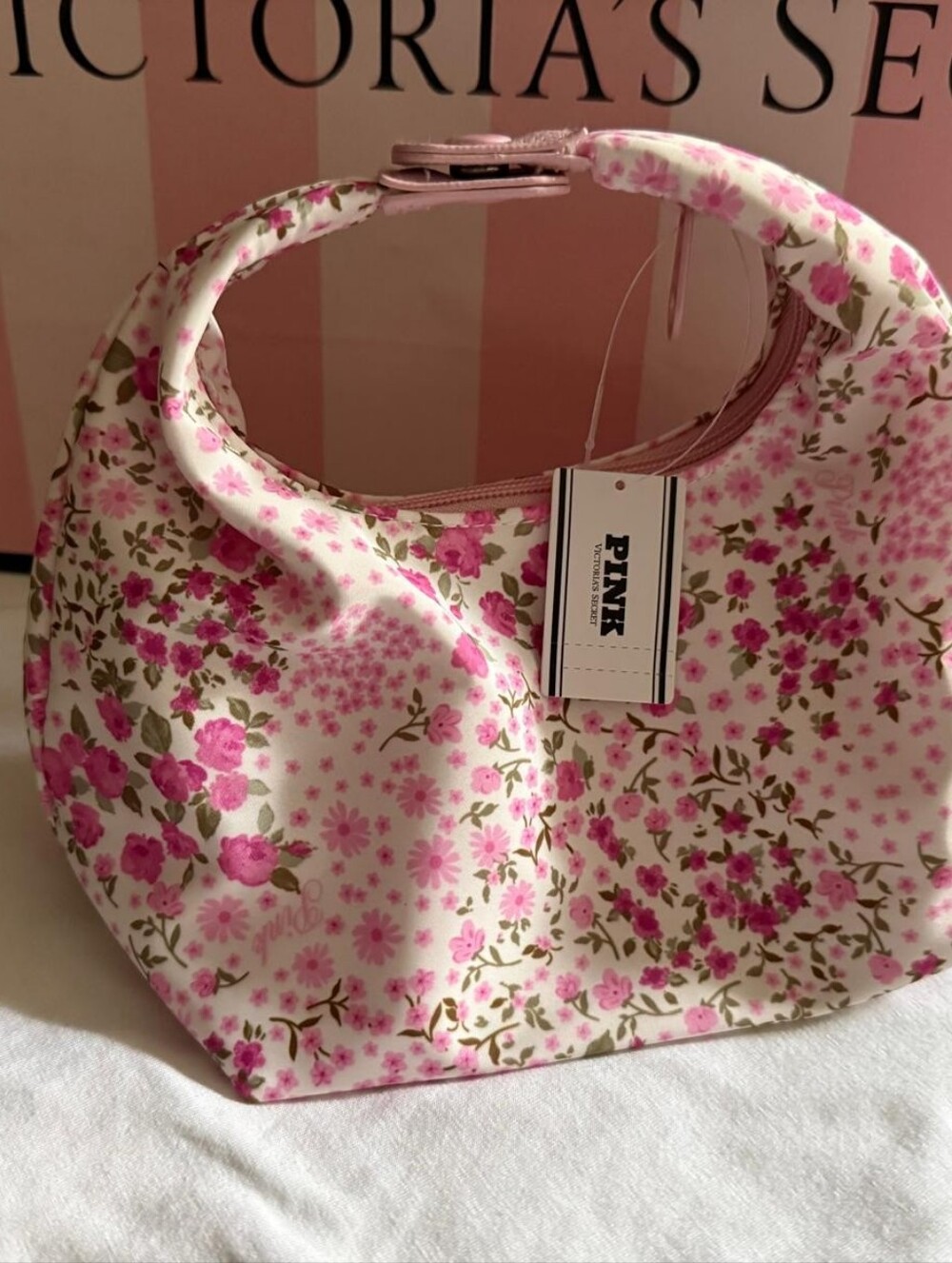 PINK Victoria's Secret Pink and Green Floral Hobo Bag